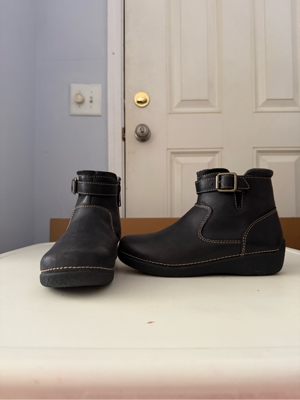 Duluth Trading Co Black Ankle Boots with Buckle